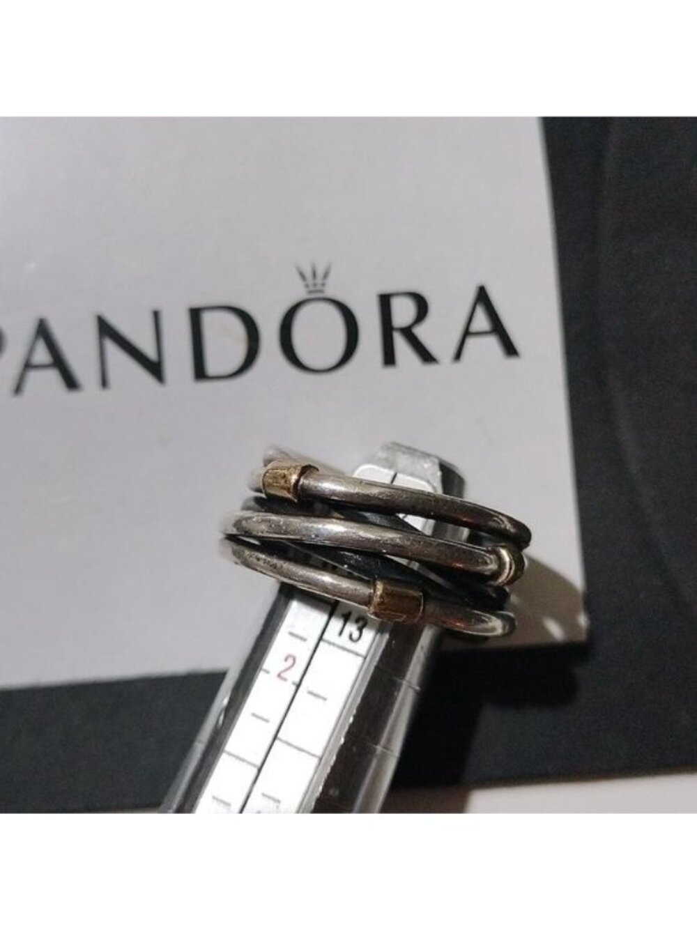 Pandora Sterling Silver Rope Wide Band Ring with 14K Gold - 190383 Size 6 - Picture 2 of 5